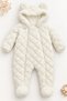 Baby Jumpsuit - Plush Teddy Bear Ears Hooded Zippered Diamond Pattern Plush Welsoft Jumpsuit - 3