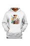 Unisex White Streetwear Oversize Hooded Casual Cotton Sweatshirt with Pockets
