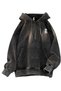 Unisex Anthracite Washed Relaxed Cut Kangaroo Pocket Hooded Streetwear Hoodie