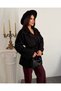 Women's Cape Belted Double-Breasted Collar Buttoned Short Cashmere Coat - 5