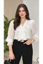 Women's Chest Ruffle Detailed Long Sleeve Shiny Transparent Shirt 27103