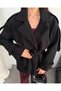 Women's Cape Belted Double-Breasted Collar Buttoned Short Cashmere Coat - 2