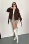 Women's Stand Collar Belted Cashmere Jacket Double Button Short Coat - 2