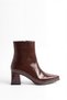 Women's Brown Patent Leather Zippered Winter Heeled Boots Erzal - 2