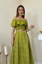 Women's Pistachio Green Scallop Brode Embroidered Ruffled Gipeli Crop Blouse Flared Skirt Set - 3