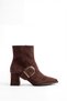 Women's Brown Suede 7 cm Heeled Buckle Winter Boots Dama - 2