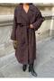 Women's Long Double-Breasted Collared Double-Button Belted Trench Coat - 2