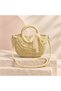 Lace Bow Woven Half-Moon Bag - Beige - 2