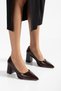 Women's Brown Leather Pointed Toe Closed Back Thick Heeled Stiletto Shoes - 3