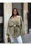 Women's Cape-Collared Short Double-Breasted Belted Oversize Trench Coat