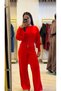 Red Knitwear Double Zipper Top and Bottom Set - 2