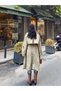 Women's Long Double-Breasted Collared Double-Button Belted Trench Coat - 3