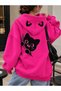Unisex Cat Patterned Oversize Hoodie with Printed Back and Hood, 3 Thread Count Cotton Sweatshirt - 3