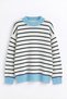 Ecru Blue Striped Oversize Knitwear Sweater - 3