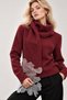 Women's Burgundy Turtleneck Sweater with Self-Lace Scarf Detail