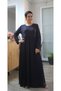 Black Front and Back Gathered, Loose-Fitting, Ankle-Length, Long-Sleeved, Combed Viscose Dress - 7