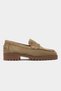 Elie Rome Beige Genuine Suede Leather Serrated Thick Sole Women's Penny Loafer - 6