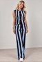 Women's Blue Vertical Striped Polo Collar Buttoned Vest Wide Leg Pants Knitwear Two-Piece Set (S/M) - 5