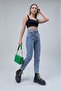 Snow Light Blue High Waist Mom Boyfriend Jean Women's Power Lycra Gathering Jeans Premium Denim - 4