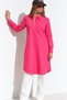 Women's Long Sleeve Tunic Casual Buttoned Fuchsia Shirt - 2