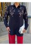 Women's Shirt with Bead Embroidery on Front and Sleeves, Standard Pants Size Suit - 4