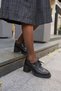 Cesy Women's Black Genuine Leather Lace-Up Heel-Style Loafer Shoes - 5