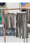 Oysho Fabric Girls' Navy Blue Heart Detailed Crew Neck Sweatshirt and Wide Leg Palazzo Sweatpants Set (Ages 7-14)