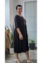 Black Three-Quarter Sleeve Dress with Gathered Front and Back, Below the Knee, Made of Combed Viscose. - 4