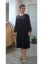 Black Knee-Length Front and Back Gathered Bust-Length Long-Sleeved Combed Viscose Dress - 4