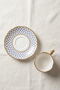 Trelia Porcelain 2-Person Coffee Cup Set Blue Cage Pattern with Gold Color Handles 90 ml Turkish Coffee Espresso Cup Set - 5