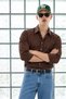 Men's Classic Collar Long Sleeve Casual Brown Shirt - 5
