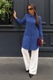 Women's Collared Plain Long Seasonal Indigo Shirt - 4