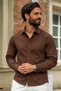 Men's Long Sleeve Classic Collar Brown Shirt - 2