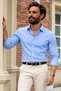 Men's Long Sleeve Classic Collar Blue Shirt - 4