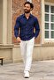 Men's Long Sleeve Classic Collar Navy Blue Shirt - 6