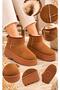 Papuç Sepeti 5446 Women's Furry Mini Ankle Length High Sole Suede Boots - 6