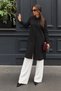 Women's Collared Plain Long Seasonal Black Shirt - 3
