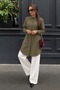 Women's Collared Plain Long Seasonal Khaki Shirt - 2