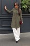Women's Collared Plain Long Seasonal Khaki Shirt - 4
