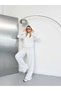 Women's Gray Waist-Tie Spanish/Bell-Leg Stripe Detailed Hooded Tracksuit Set - 6