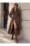 Women's Brown Fur Collar Belted Long Sleeve Cashmere Coat Maxi Length Buttoned Overcoat