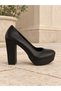 Women's Black Genuine Leather Low-Cut Classic Platform Heeled Premium Evening Dress Shoes - 6