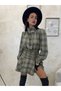 Women's Stand Collar Buttoned Waist Gathered Plaid Dress - 2
