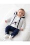 Baby Boy 3-6-9-12 Months, Striped Cardigan, Long Sleeve Elephant Embroidered Badge, 3-Piece Stylish Bottom and Top Set - 4