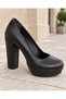 Women's Black Genuine Leather Low-Cut Classic Platform Heeled Premium Evening Dress Shoes - 3