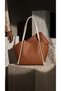 Women's Brown Cream Soft Leather Shoulder Bag 30X25 cm with Extra Makeup Bag Bsk2026 - 4
