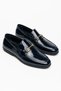 Men's Navy Blue Patent Leather Loafer Shoes with Buckle Detail Classic Moccasin - 3