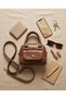 Women's Brown Soft Leather Clutch Bag and Shoulder Bag with Silver Accents, 18x13 cm BX - 5