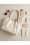Cream Soft Leather Shoulder Bag 31X24 cm Daily Women's Bag with Extra Makeup Bag Bsk2026 - 5