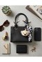 Black Scarf Detailed Teddy Bear Charm Accessory Knot Strap Zippered Women's Shoulder Bag Bsk2026 - 3